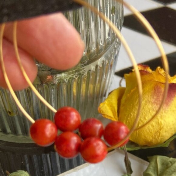 Red jade gold statement earrings - Picture 1 of 2